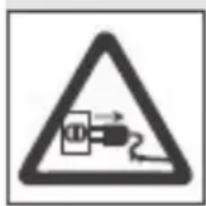 Warning sign depicting a plug plug with text '10' and directional arrows, enclosed in a triangle
