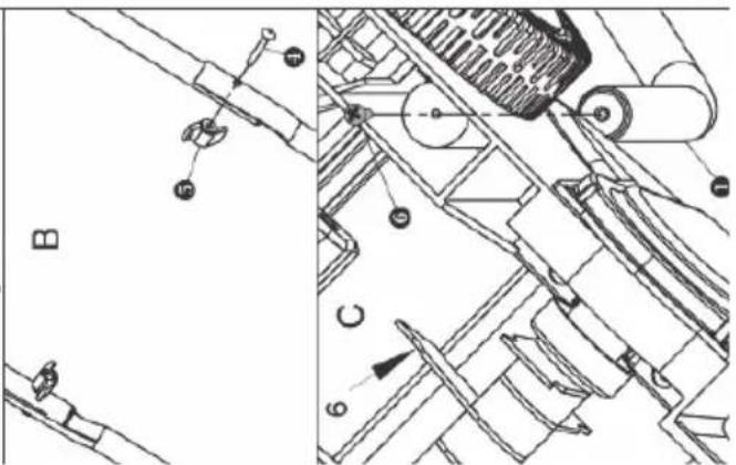 Technical diagram showing mechanical assembly with labeled components and directional arrows