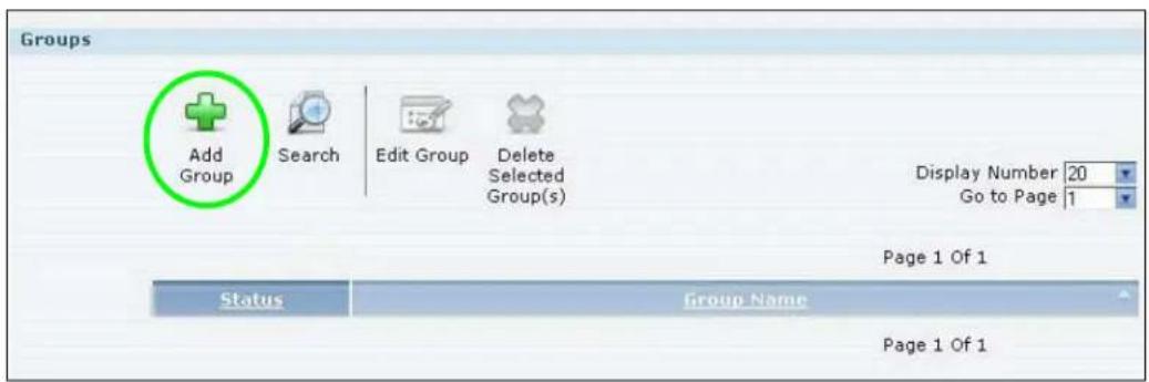 Groups Add Group Search Edit Group Delete Selected Group(s) Display Number 20 Go to Page 1 Page 1 Of 1 Status Group Name Page 1 Of 1