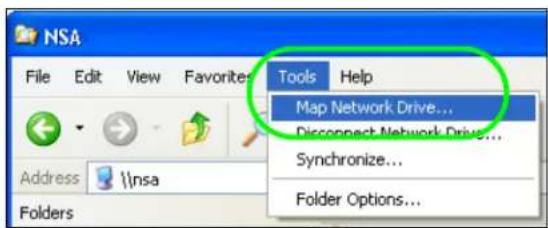 NSA File Edit View Favorites Tools Help Address \nsa Folders Map Network Drive... Disconnect Network Drive... Synchronize... Folder Options...