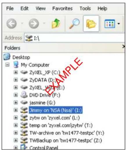 File Edit View Favorites Tools Help Address I:\ Folders Desktop My Computer ZyXEL_XP (C:) ZyDATA (D:) ZyXEL_WISC (E:) DVD Drive (F:) jasmine (G:) Jimmy on 'NSA (Nsa)' (I:) zytw on 'zyxel.com' (L:) temp on 'zyxel.com\zytw' (T:) TW-archive on 'tw1477-testpc' (Y:) TWBackup on 'tw1477-testpc' (Z:) Control Panel