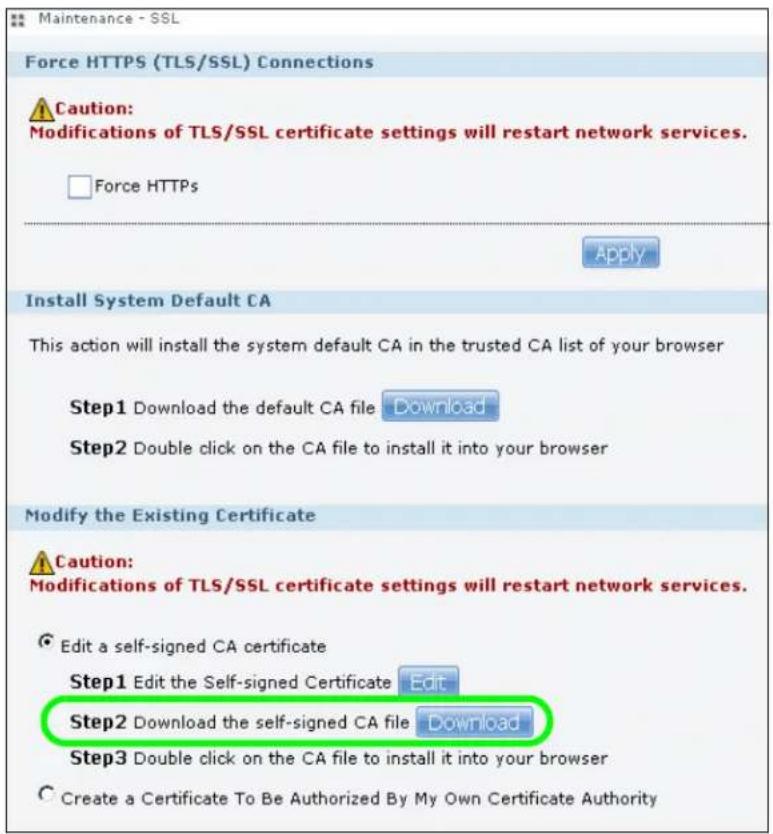 Maintenance - SSL Force HTTPS (TLS/SSL) Connections ⚠️Caution: Modifications of TLS/SSL certificate settings will restart network services. □Force HTTPS Apply Install System Default CA This action will install the system default CA in the trusted CA list of your browser Step1 Download the default CA file Download Step2 Double click on the CA file to install it into your browser Modify the Existing Certificate ⚠️Caution: Modifications of TLS/SSL certificate settings will restart network services. ● Edit a self-signed CA certificate Step1 Edit the Self-signed Certificate Edit Step2 Download the self-signed CA file Download Step3 Double click on the CA file to install it into your browser ○ Create a Certificate To Be Authorized By My Own Certificate Authority