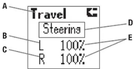 A Travel B C Steering L 100% R 100% D E