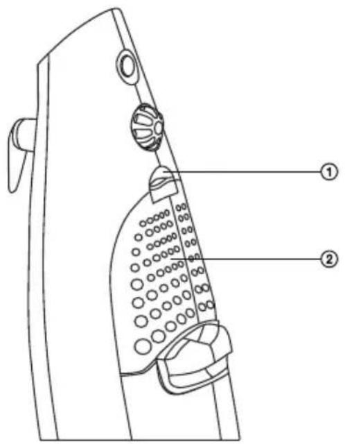 Technical diagram of a handheld device with labeled parts, showing internal structure and component layout.