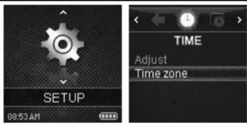 SETUP 08:53 AM TIME Adjust Time zone