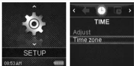 SETUP 08:53 AM TIME Adjust Time zone