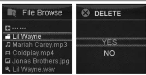 File Browse ... Lil Wayne Mariah Carey.mp3 Coldplay.mp4 Jonas Brothers.jpg Lil Wayne.wav DELETE YES NO