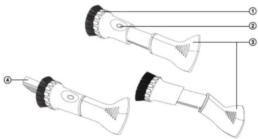 Technical diagram of a flashlight with numbered parts labeled 1 to 4