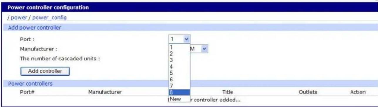 Power controller configuration / power / power_config Add power controller Port : Manufacturer : The number of cascaded units : Add controller Power controllers Port# Manufacturer 8 New Mali New Title Outlets Action