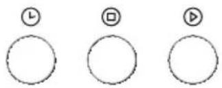 Three circular icons with speech bubbles: clock, play button, and play button symbol
