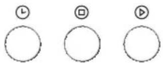 Three circular icons with Chinese labels: clock, play button, and play button icon