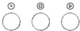 Three circular icons with Chinese labels: clock, square, and play button