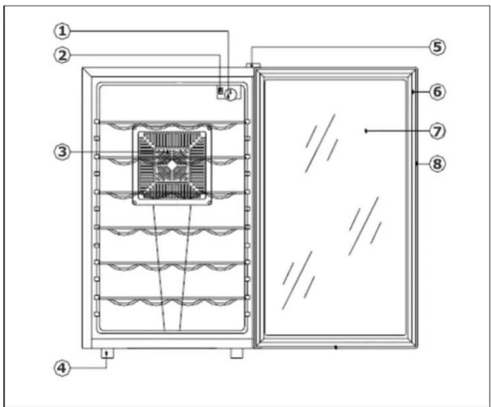 Technical diagram of a heating element with numbered components and internal structure