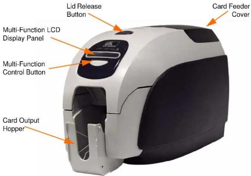 Lid Release Button Multi-Function LCD Display Panel Multi-Function Control Button Card Output Hopper Card Feeder Cover