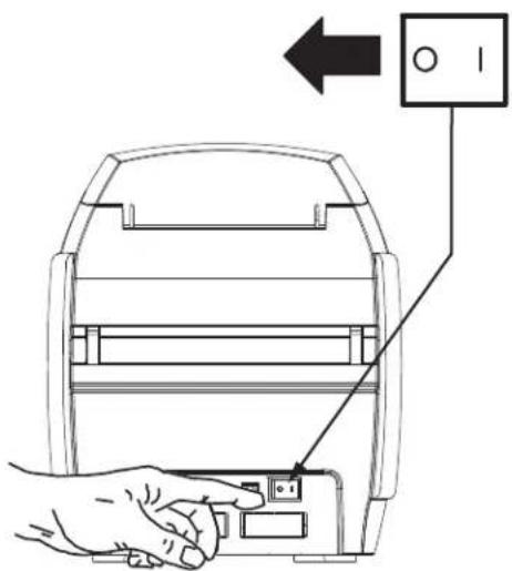 Diagram showing a hand pressing a button on a device panel with an arrow pointing to the button labeled '1'
