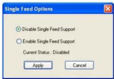 Single Feed Options Disable Single Feed Support Enable Single Feed Support Current Status : Disabled Apply Cancel