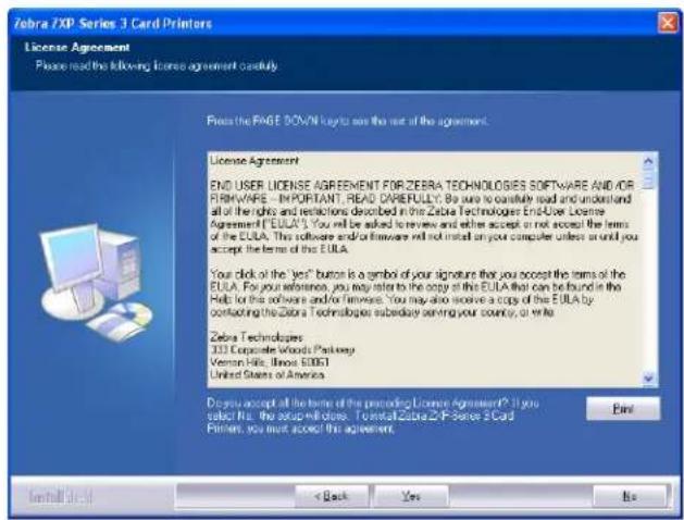 Zebra /XP Series 3 Card Printers License Agreement Please read the following license agreement validly. Please the PAGE DOWN keys on the rest of the agreement. License Agreement END USER LICENSE AGREEMENT FOR ZEBRA TECHNOLOGIES SOFTWARE AND/OR EULIA - IMPORTANT. READ CAREFULLY. Be sure to constitute read and understand all of the rights and restrictions described in the Zebra Technologists End-User License Agreement! ZEULA's You will be asked to review and either accept or not accept the terms of the EULA. This software and/or firmware will not install on your computer unless so until you accept the terms of the EULA. Your click of the "yes" button is a symbol of your signature that you accept the terms of the EULA. For your reference, you may refer to the copy at the EULA that can be found in the Help for this software and/or firmware. You may also receive a copy of the EULA by conflicting the Zebra Technologies subsidiary serving your country, or write. Zebra Technologies 333 Corporate Woods Parkway Vernon Hills, Illinois 50051 United States of America Do you accept all the terms of the providing License Agreement? If you select this, the author will choose. Install Zebra 2 F-Series 3 Card Printers you must accept this agreement. Enter