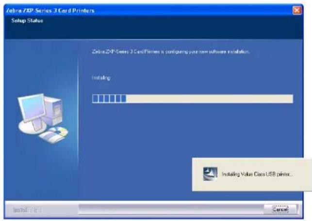 Zebra 2XP Series 3 Card Printers Setup Status Zebra 2XP Series 3 Card Printers is continuing your new software installation. Installing Installing Value Class USB printer... Install Date: 1995 Cancel
