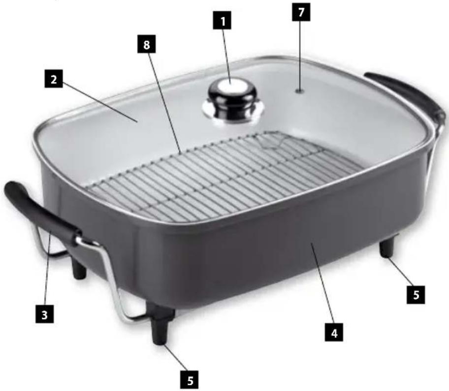 Labeled diagram of a food grater with numbered parts for identification