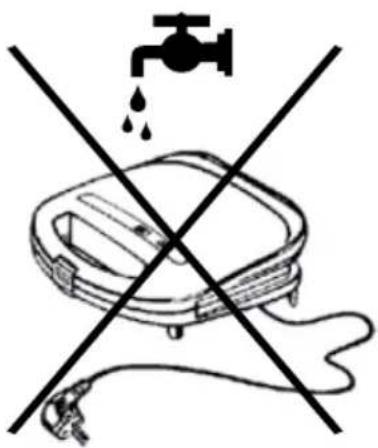 Diagram showing a faucet above an appliance with water droplets, crossed by a diagonal line indicating prohibition or resistance.