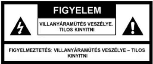 FIGYELEM VILLANYÁRAMÜTÉS VESZÉLYE. TILOS KINYITNI FIGYELMEZTETÉS: VILLANYÁRAMÜTÉS VESZÉLYE – TILOS KINYITNI