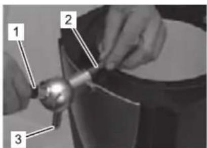 Diagram showing three labeled parts (1, 2, 3) interacting with a mechanical component, likely for assembly or manufacturing documentation.