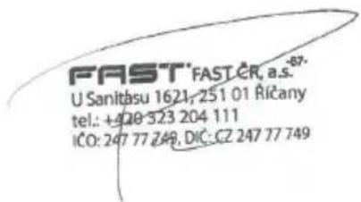 FAST FAST.CR, a.s. U Sanitasu 1621, 251 01 Ričany tel.: +420-323-204-111 IČO: 247 77 248, DIČ: CZ 247 77 749
