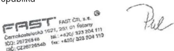 FAST FAST ČT, 8.8. Čemokostelovská 1621, 251 01 Řicany IČO: 26726548 tě.: +420/ 323 204 111 DIČ: CZ26726548 fax: +420/ 323 204 110 Pul