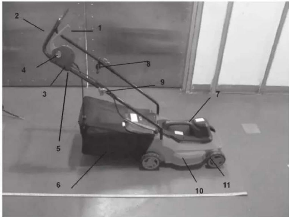 Labeled diagram of a lawn mower system with numbered parts from 1 to 11