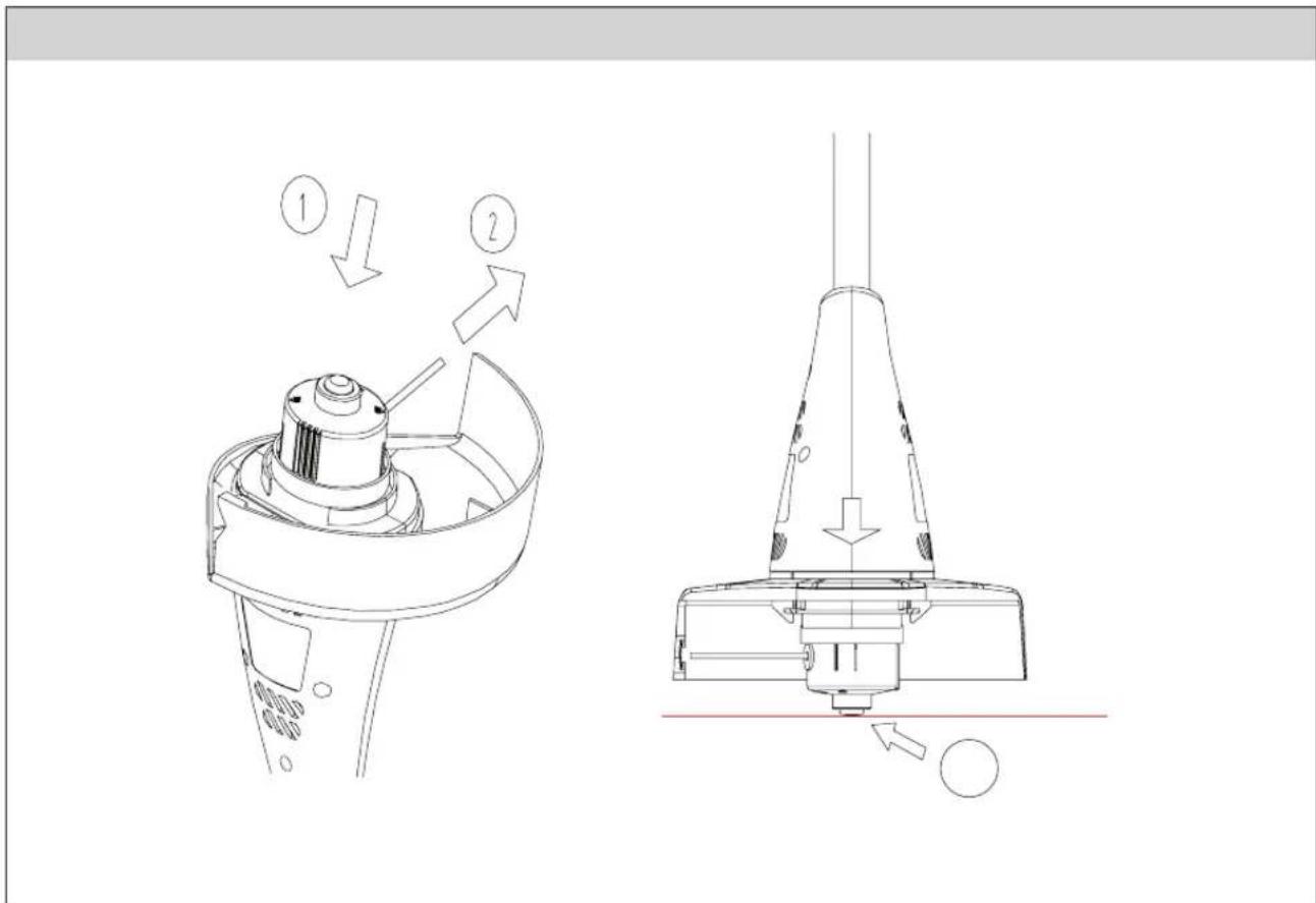 Technical diagram showing a device's internal structure and its assembly with numbered annotations indicating components.