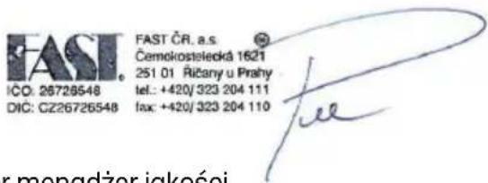 FAST ICO: 26726548 DIC: CZ26726548 FAST ČR. a.s. Čemokostelecká 1621 251 01 Ričany u Prahy tel.: +420/323 204 111 fax: +420/323 204 110
