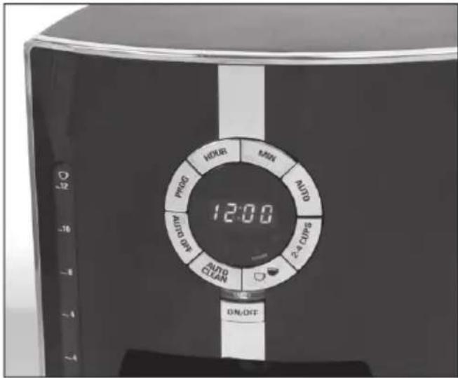 12:00 MAX MIN AUTO 2:4 CUPS ON/OFF