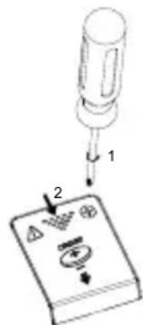 Diagram showing a pipette tip inserted into a device with labeled parts and warning symbols