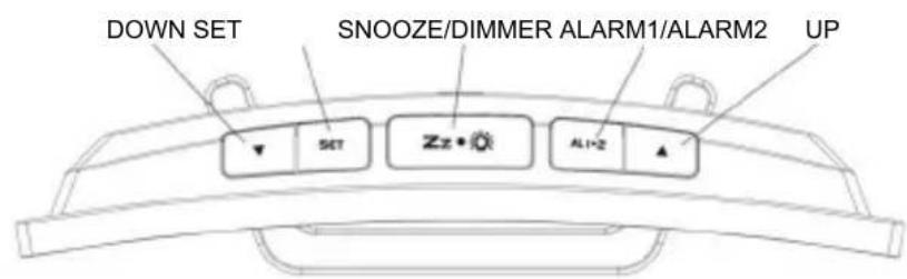 DOWN SET SNOOZE/DIMMER ALARM1/ALARM2 UP