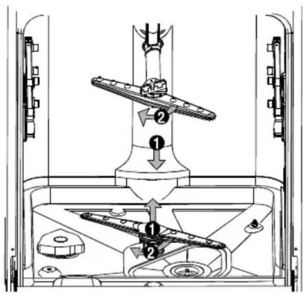 Technical diagram of a mechanical assembly with numbered components and directional arrows indicating motion or flow.