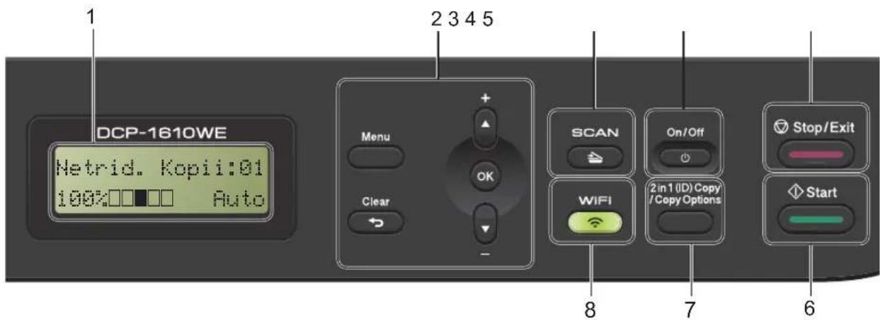 DCP-1610WE Netrid. Kopii:01 100% Auto Menu OK Clear SCAN On/Off Stop/Exit WIFI 2 in 1 (ID) Copy/ Copy Options Start