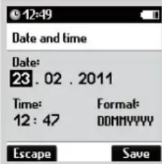 Date and time Date: 23.02.2011 Time: 12:47 Format: DDMMYYYY Escape Save