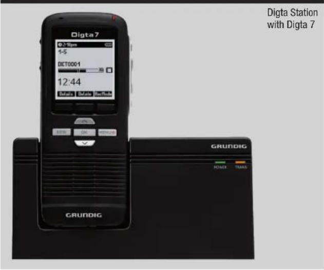 Digta Station with Digta 7 Digta7 0:15pm 1-5 DICT0001 12:44 Default Default On/State GRUNDIG POWER TRANS
