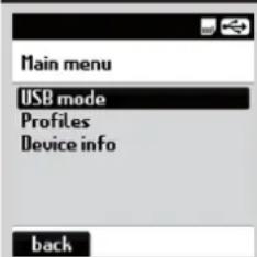 Main menu USB mode Profiles Device info back