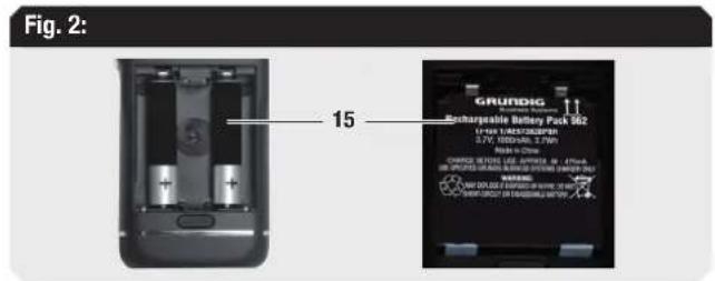 Fig. 2: 15 GRUNDIG 11 Anshargable Battery Pack 962 1-PM / 100kV/242MPB 3.5V / 1000mAh / 1.5W Made in China CNCRCI: INTUER, CANCRIER IN 170mA ON/OFF: CNTS & ENBRIDGE POWER (MΩ) / 100kV POWER: 100kV / 100kV / 100kV / 100kV WHIP: 100kV / 100kV / 100kV / 100kV WHIP: 100kV / 100kV / 100kV / 100kV