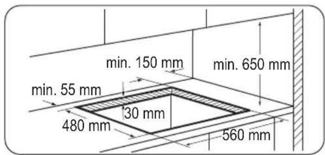 min. 150 mm min. 650 mm min. 55 mm 30 mm 480 mm 560 mm