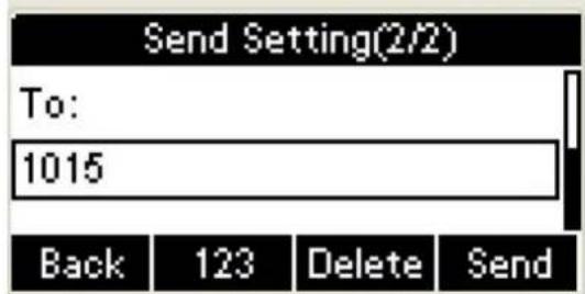 Send Setting(2/2) To: 1015 Back 123 Delete Send