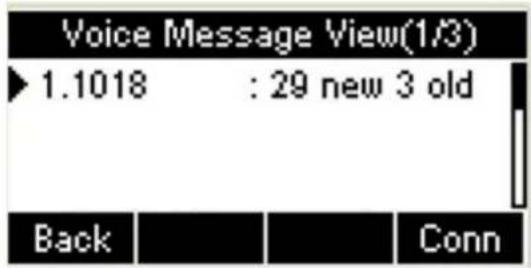 Voice Message View(1/3) ► 1.1018 : 29 new 3 old Back Conn