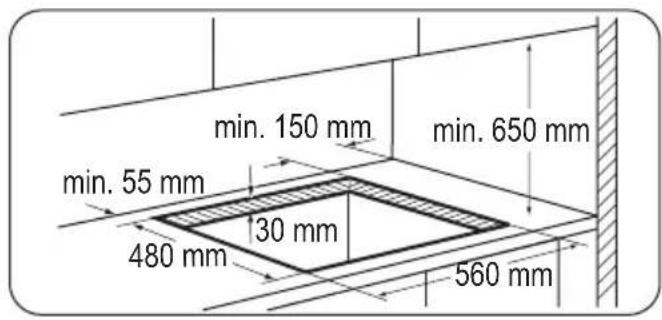min. 150 mm min. 650 mm min. 55 mm 30 mm 480 mm 560 mm