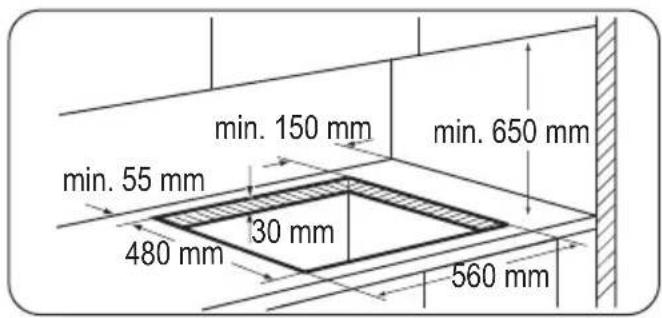 min. 150 mm min. 650 mm min. 55 mm 480 mm 30 mm 560 mm