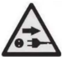 Warning sign depicting electrical hazard with current and voltage symbols