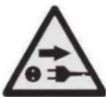 Warning sign depicting electrical hazard with current and voltage symbols