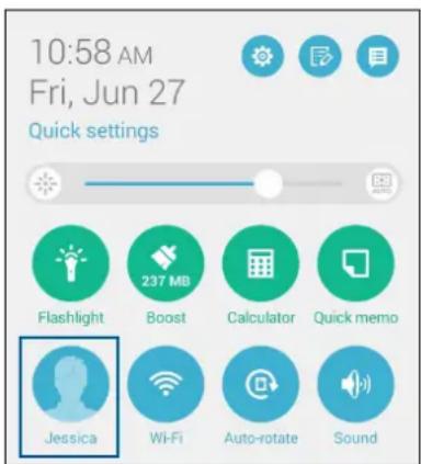 10:58 AM Fri, Jun 27 Quick settings Flashlight Boost Calculator Quick memo Jessica Wi-Fi Auto-rotate Sound