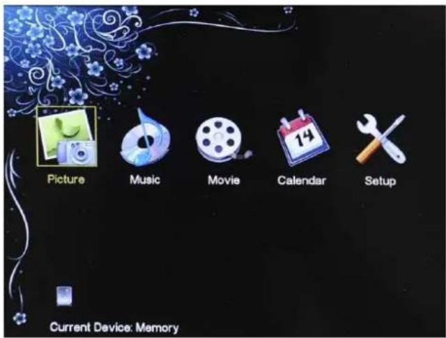 Picture Music Movie Calendar Setup Current Device: Memory