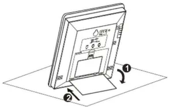 Technical diagram of a device with labeled parts and directional arrows indicating assembly or movement.